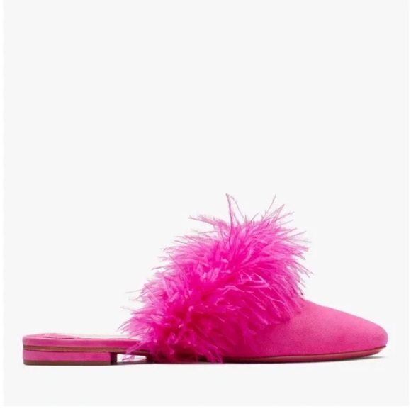 ♠️kate spade Marabou Magenta Suede Dahlia Feather Mules Slide NIB - Picture 7 of 7